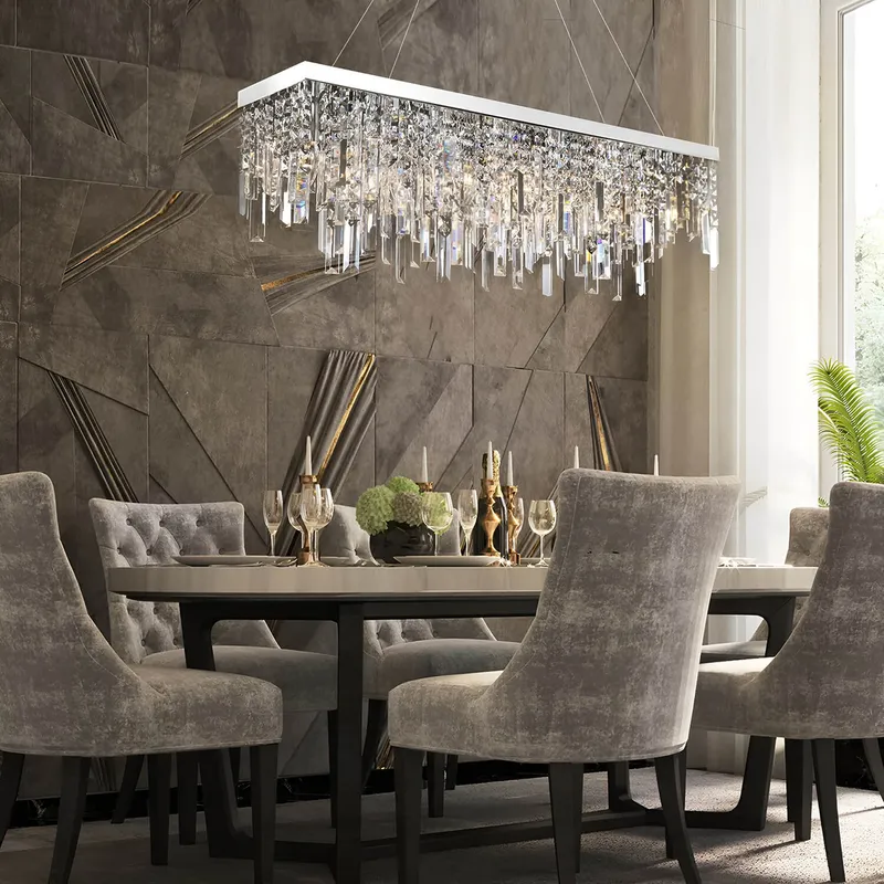 Rectangular Crystal Chandelier With Linear Design - Dining Room — Sofary Lighting LED Linear Lights 7.0W 