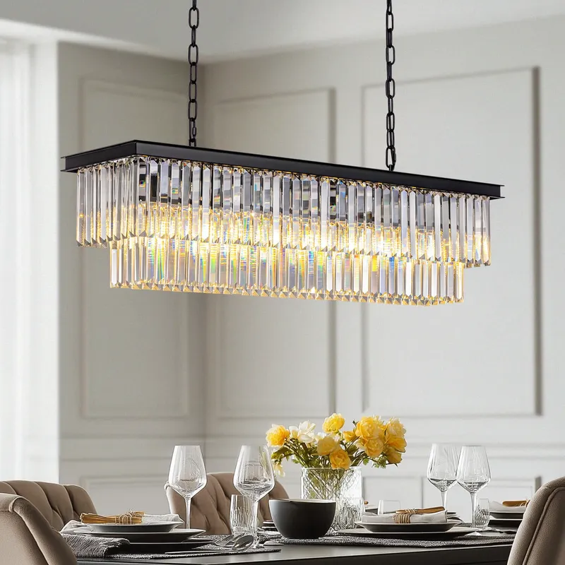 Luminara Vintage Rectangular Black Crystal Chandelier — Sofary Lighting LED Pendant Lights 7.0W 