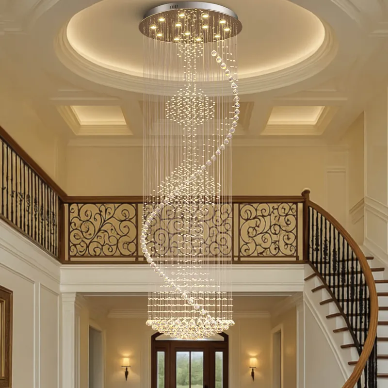 Lyron Modern Luxury Chrome Metal Large Spiral Raindrop Crystal Chandelier — Sofary Lighting LED Pendant Lights 7.0W 