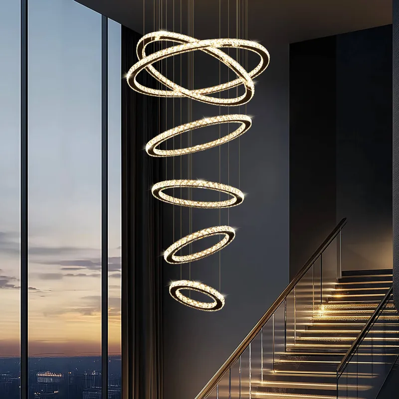 Modern Multi-Ring Crystal Chandelier for Foyer & Entryway — Sofary Lighting LED Pendant Lights 7.0W 3000K