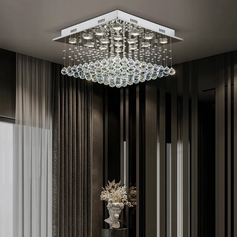 Starrylux Modern Luxury Silver Metal Crystal Square Raindrop Chandelier — Sofary Lighting LED Pendant Lights 7.0W 