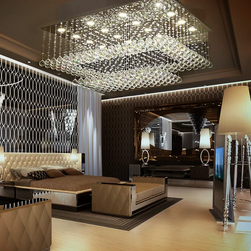 Rectangular Multi layer Cloud Design Crystal Chandelier — Sofary Lighting LED Pendant Lights 7.0W 