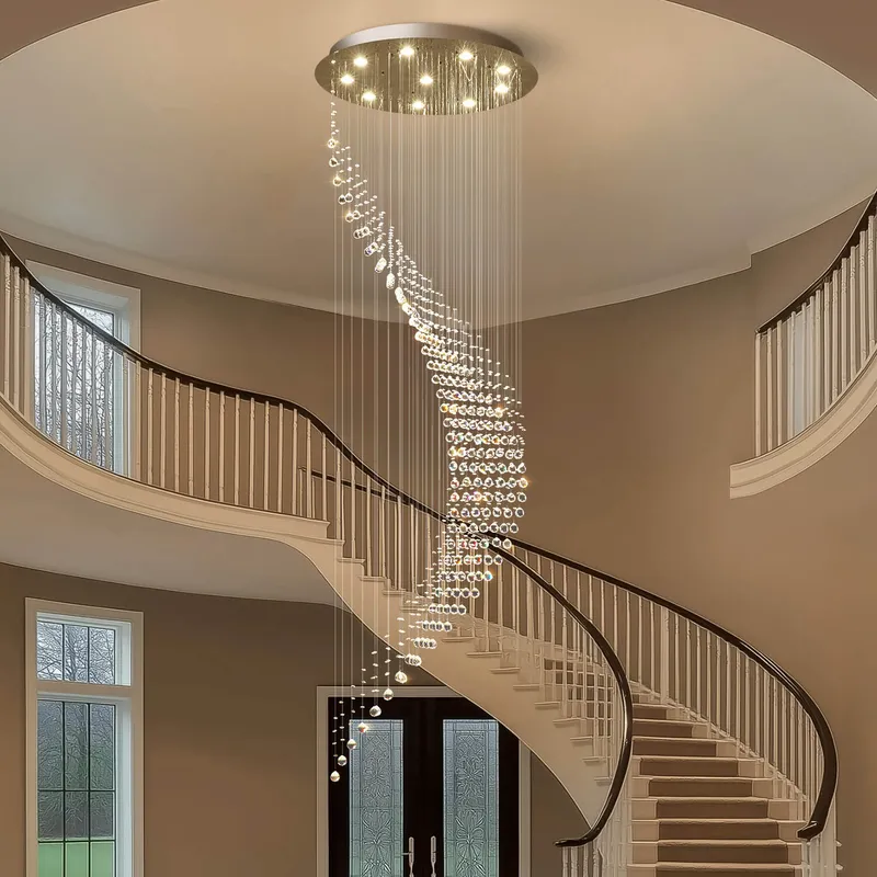 Lunara Elegant Modern K9 Crystal Moon Shaped Spiral Raindrop Staircase Chandelier — Sofary Lighting LED Pendant Lights 7.0W 