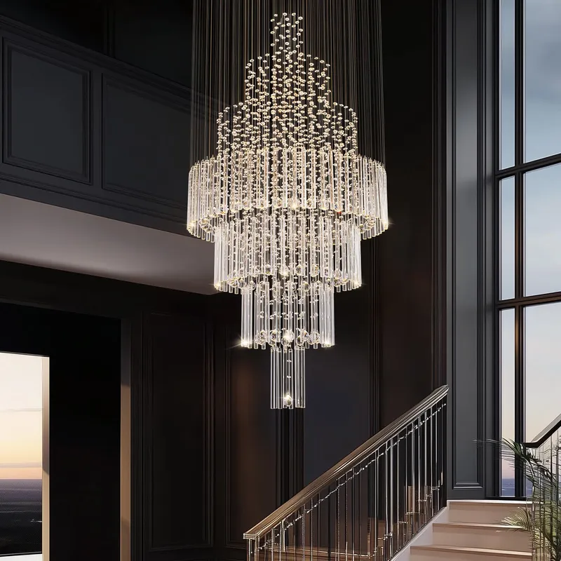 Lustra Modern Luxury Chrome K9 Crystal Round Raindrop Floating Castle Chandelier — Sofary Lighting LED Pendant Lights 7.0W 