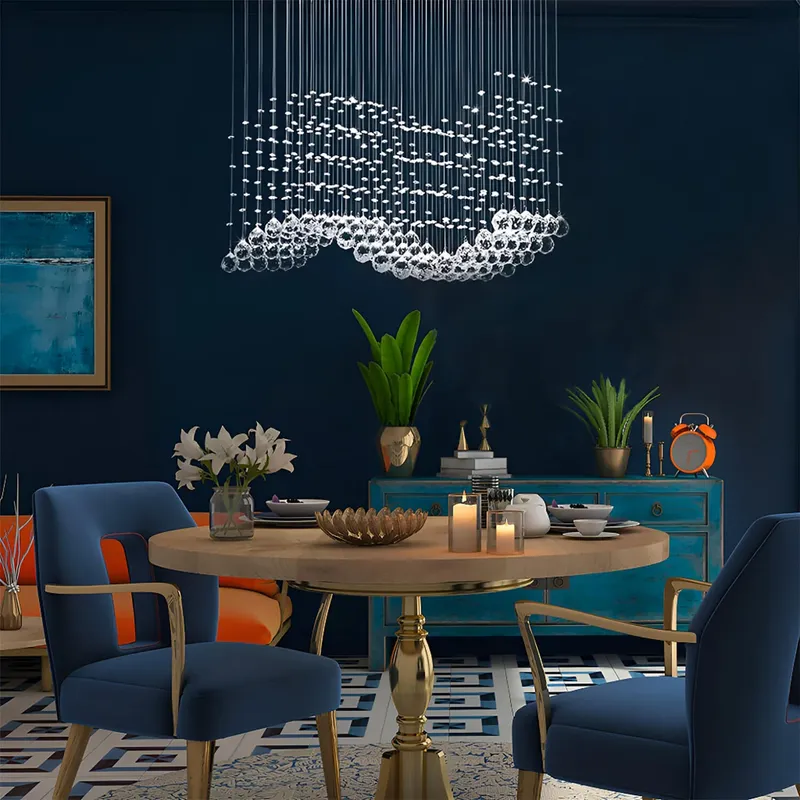 Rectangular Raindrop Wave Crystal Chandelier Ceiling Light — Sofary Lighting LED Pendant Lights 7.0W 