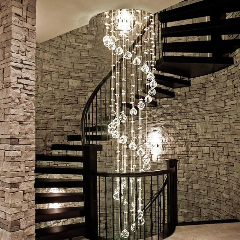 Modern Elegant K9 Crystal Spiral Raindrop Staircase Chandelier — Sofary Lighting LED Pendant Lights 7.0W 