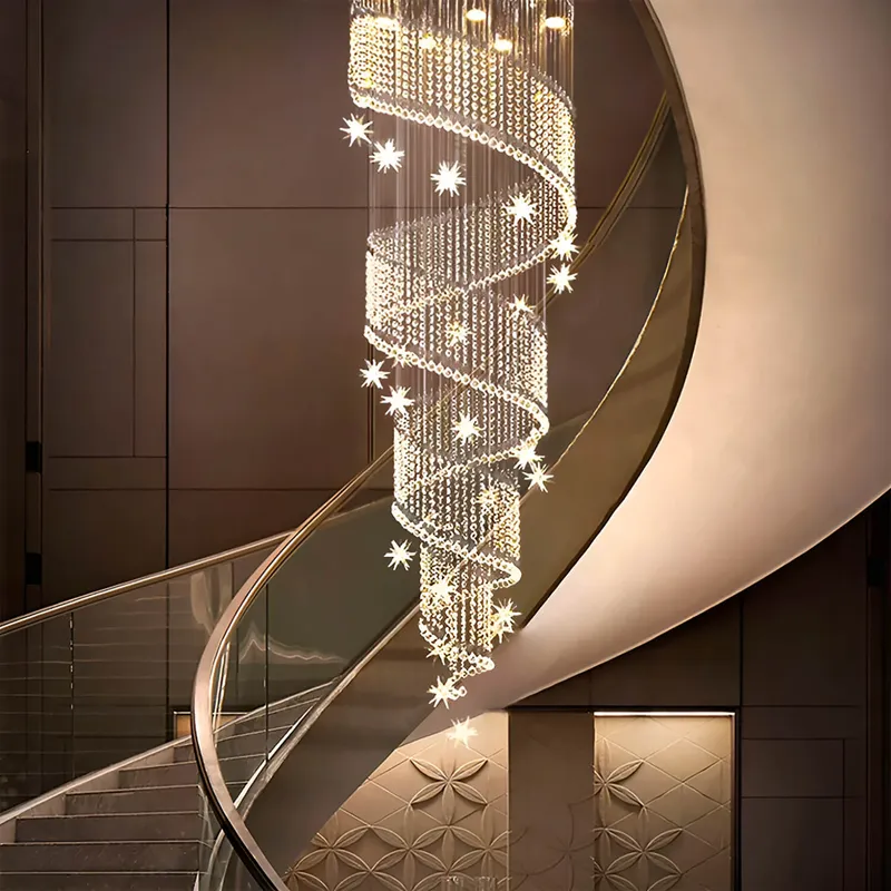 Meteor Shower Modern Luxury Chrome K9 Crystal Spiral Raindrop Staircase Chandelier — Sofary Lighting LED Pendant Lights 7.0W 