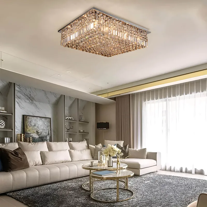 Rectangular Raindrop Crystal Living Room Chandelier Ceiling Lights — Sofary Lighting LED Pendant Lights 7.0W 