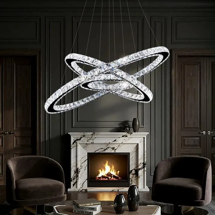 Celestia Modern Luxury Chrome K9 Crystal Multi-Ring LED Chandelier — Sofary Lighting LED Pendant Lights 19.0W 3000K