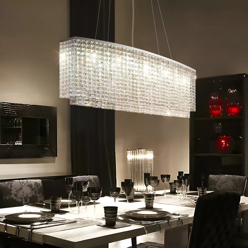 Aurora Modern Chrome Crystal Rectangular Chandelier — Sofary Lighting LED Pendant Lights 7.0W 