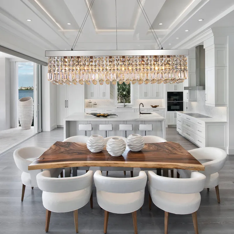 Avalon Modern Luxury Chrome K9 Crystal Rectangular Crystal Raindrop Chandelier — Sofary Lighting LED Pendant Lights 7.0W 
