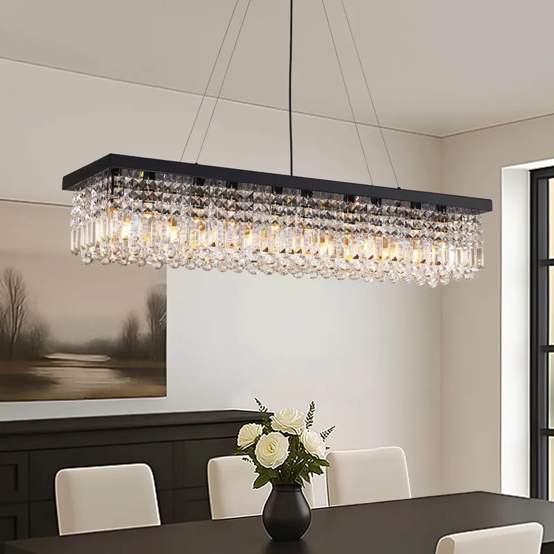 Obsidian Modern Raindrop K9 Crystal Rectangular Chandelier — Sofary Lighting LED Pendant Lights 7.0W 
