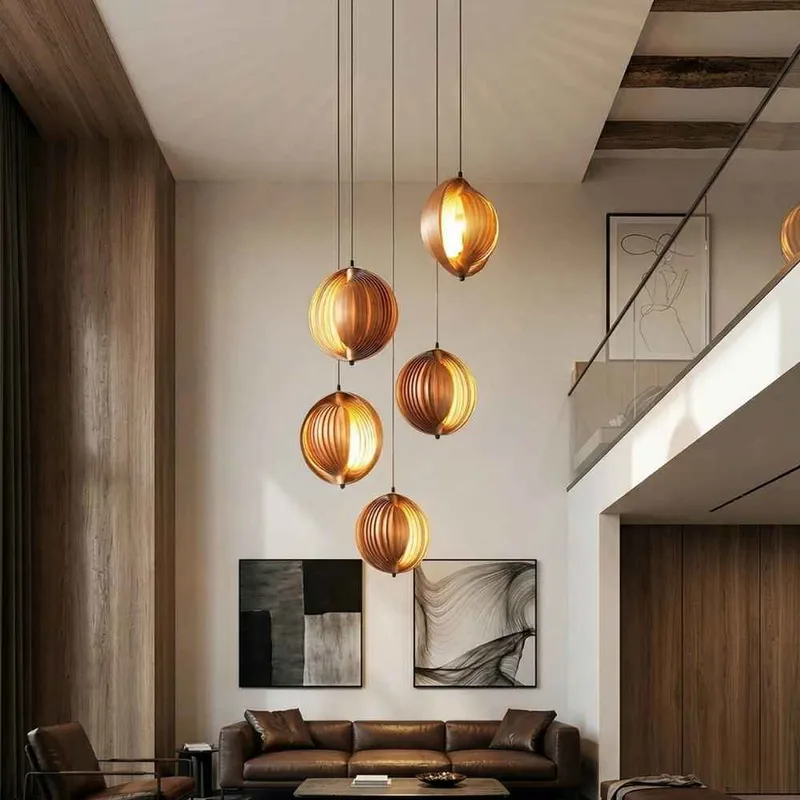 Zirel Rustic Wood Staircase Chandelier — Modern Chandelier LED Pendant Lights  2700K