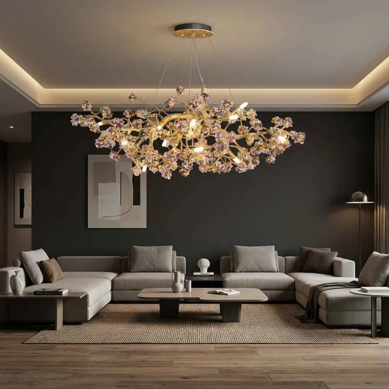 Elori Natural Stone Flower Brass Chandelier — Modern Chandelier LED Pendant Lights  6000K