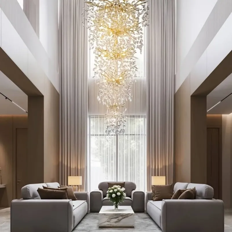 Laya Crystal Chandelier for High Ceiling — Modern Chandelier LED Pendant Lights  