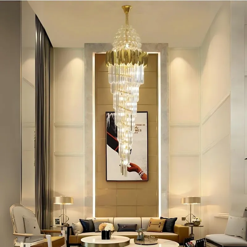 Vesper High Ceiling Crystal Chandelier — Modern Chandelier LED Pendant Lights  3000K