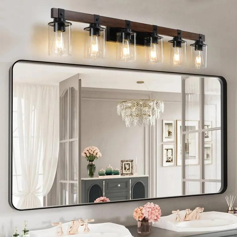 6-Light Rustic Bathroom Light Fixture — Modern Chandelier LED Wall Lights  