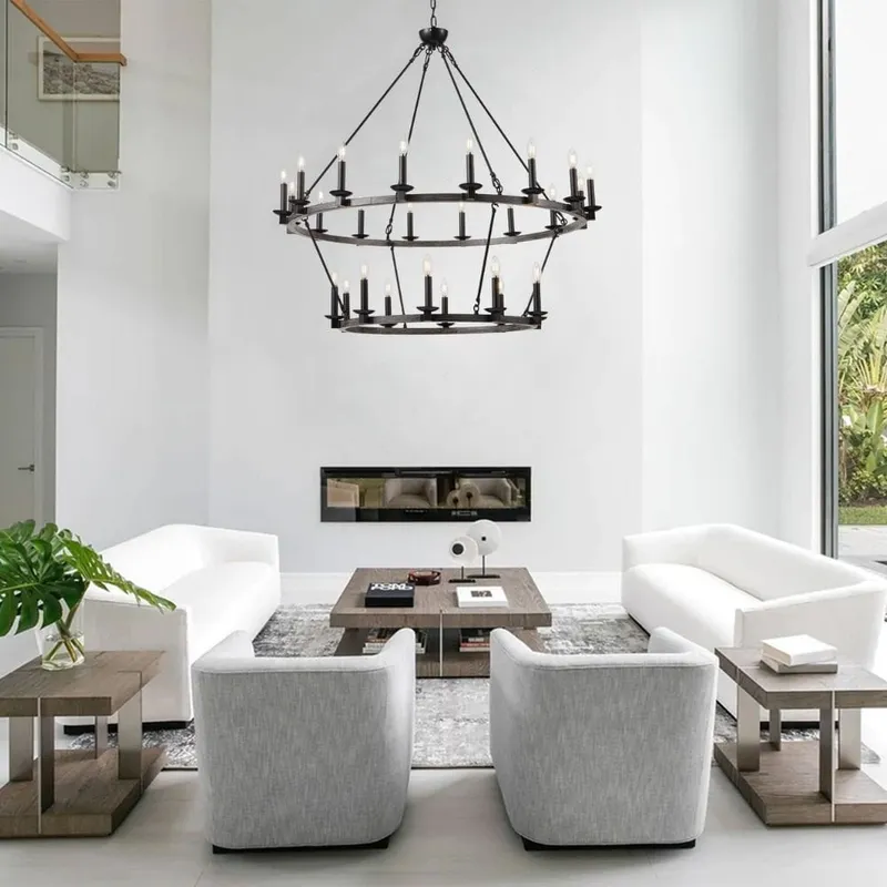 Jen 2 Tier Wagon Wheel Chandelier — Modern Chandelier LED Pendant Lights  
