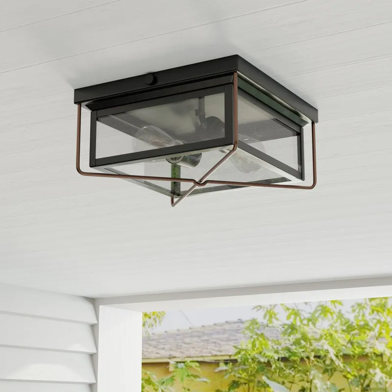 Barlowe Collection Two-Light Clear Seeded Glass Flush Mount Ceiling Light — Progress Lighting LED Post Top Lights  