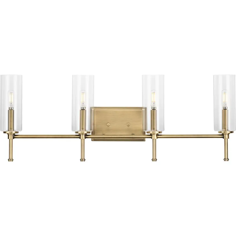 Elara Collection Four-Light Clear Glass Bath Vanity Light — Progress Lighting LED Wall Lights  
