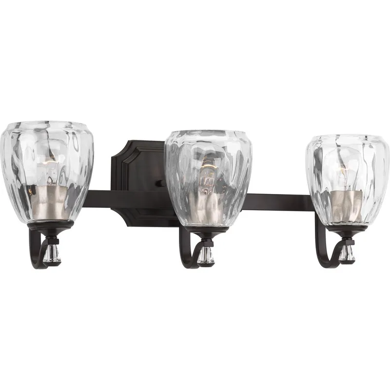 Anjoux Collection Three-Light Clear Water Glass Bath Vanity Light — Progress Lighting LED Wall Lights  