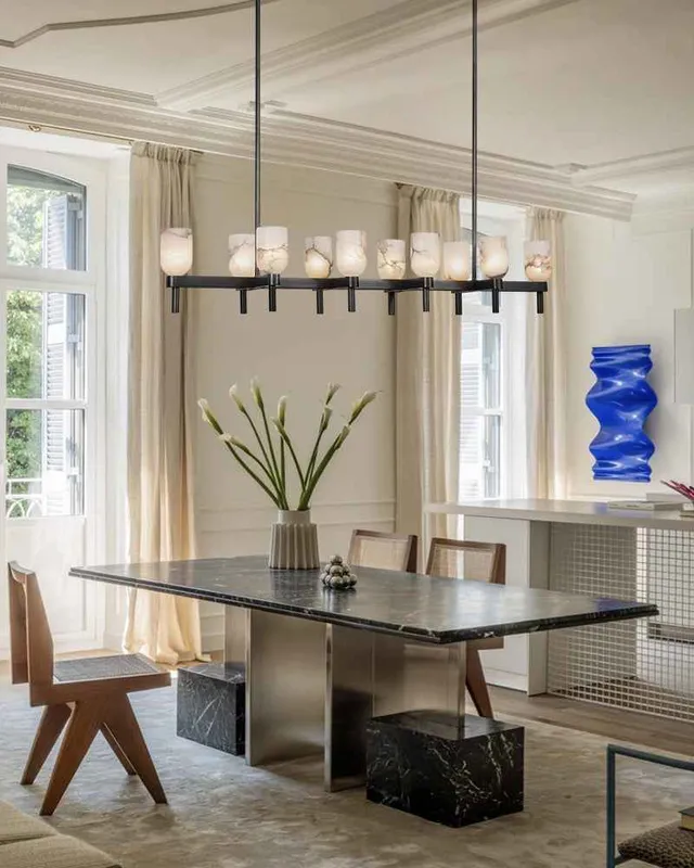 Lucian Alabaster Rectangle Chandelier - Heritage Brass - Statement — LightsStory LED Linear Lights  