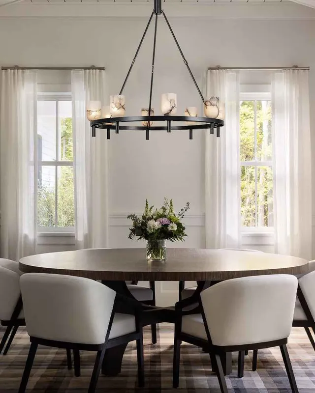 Lucian Alabaster Round Chandelier - Serene Stone Statement Piece — LightsStory LED Linear Lights  