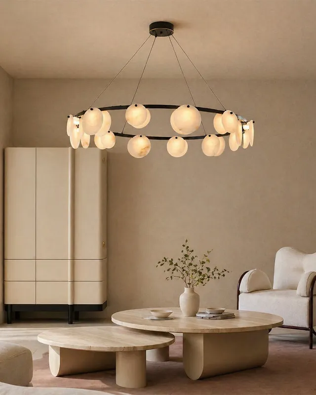 LightsStory Alabaster Ring Chandelier - Statement Brass & Black — LightsStory LED Linear Lights  
