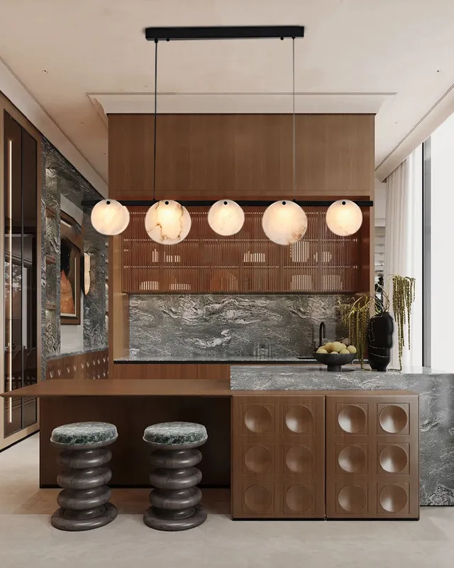 LightsStory Alabaster Statement Pendant Light - Linear Round Brass — LightsStory LED Linear Lights  