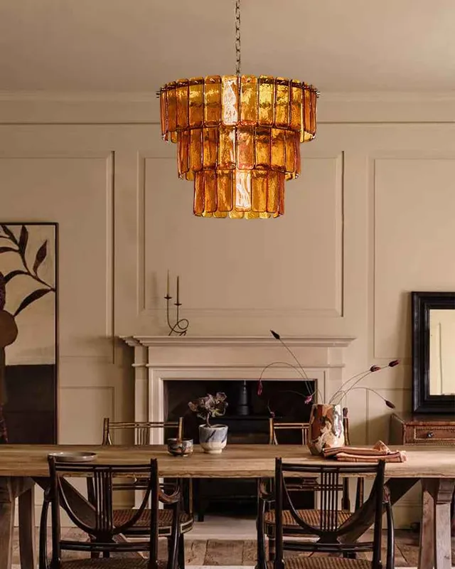 LightsStory Bespoke Round Multi-Tier Chandelier - Large Amber Glass — LightsStory LED Pendant Lights  