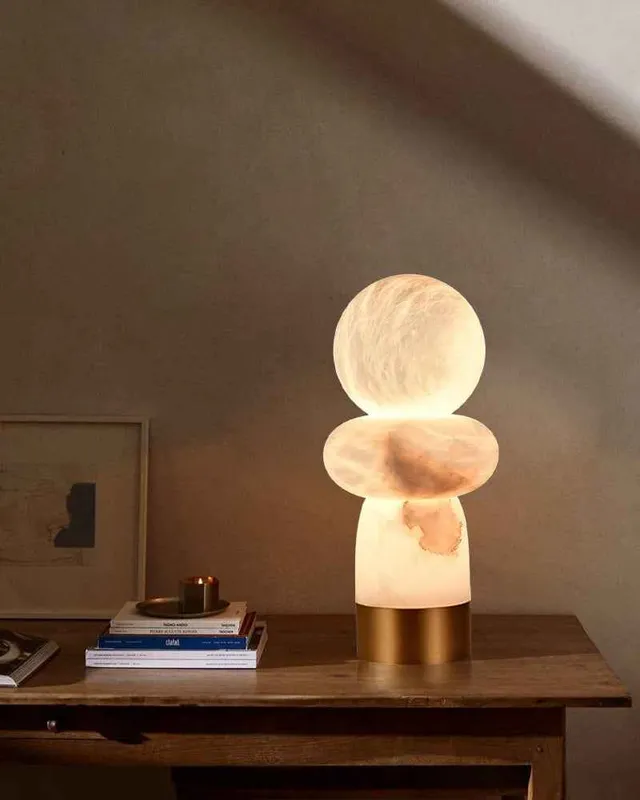 LightsStory Alabaster Geometric Table Lamp - Layered Heritage Brass — LightsStory LED General Lighting  
