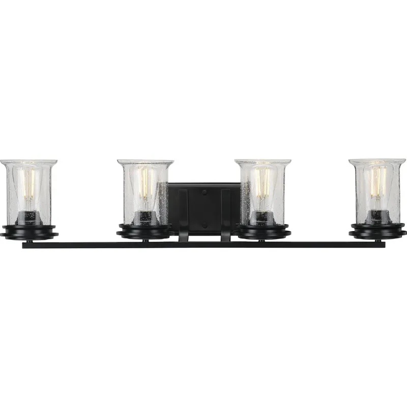 Winslett Collection Four-Light Clear Seeded Glass Bath Vanity Light — Progress Lighting LED Wall Lights  