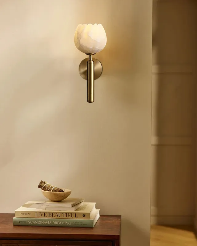 LightsStory Alabaster Flower Bud Wall Sconce - Heritage Brass — LightsStory LED Pendant Lights  