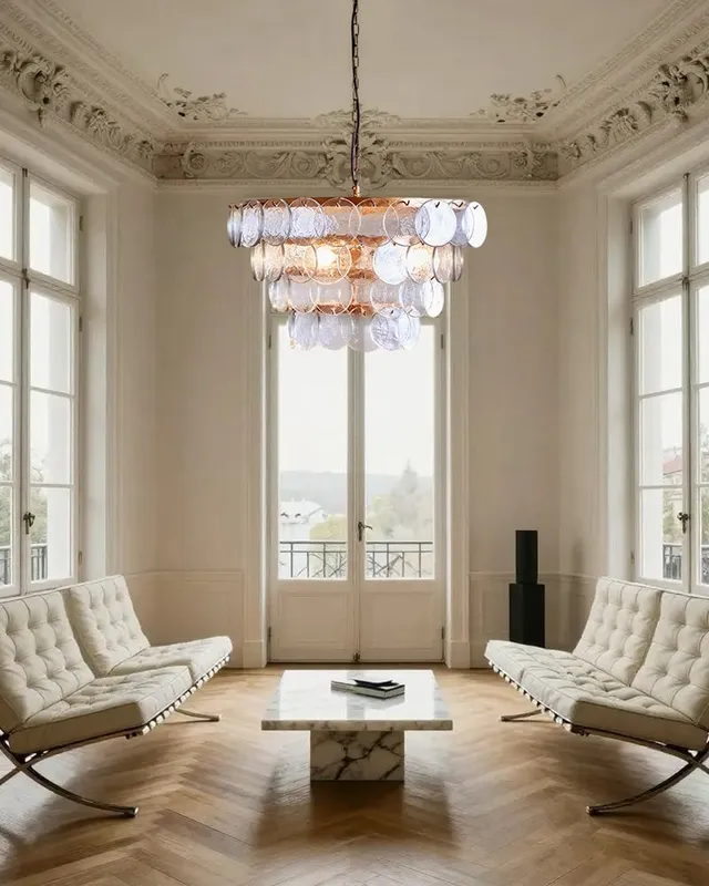 LightsStory Murano Glass Round Pendant Light - Statement Tiered Clear — LightsStory LED Pendant Lights  
