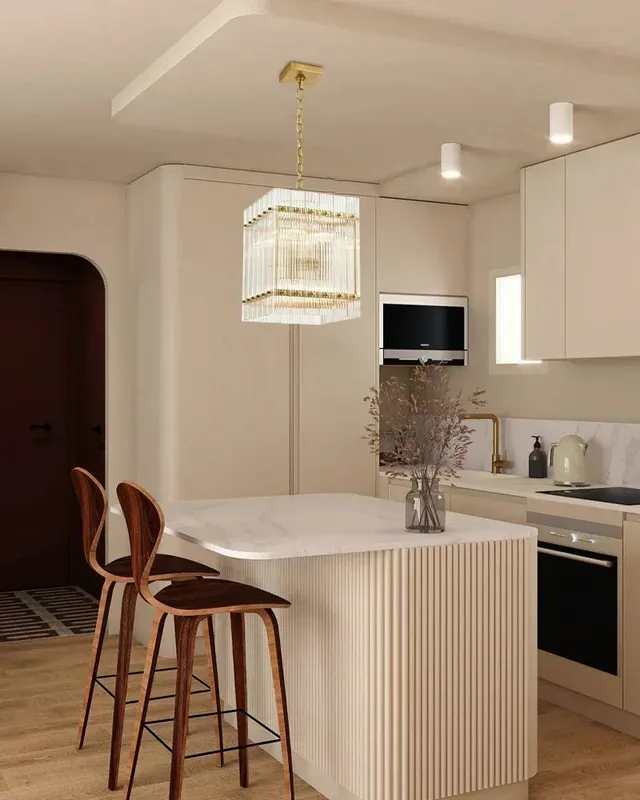 Val d’Isère Statement Chandelier - Round & Rectangle Glass - Lux Brass — LightsStory LED Pendant Lights  