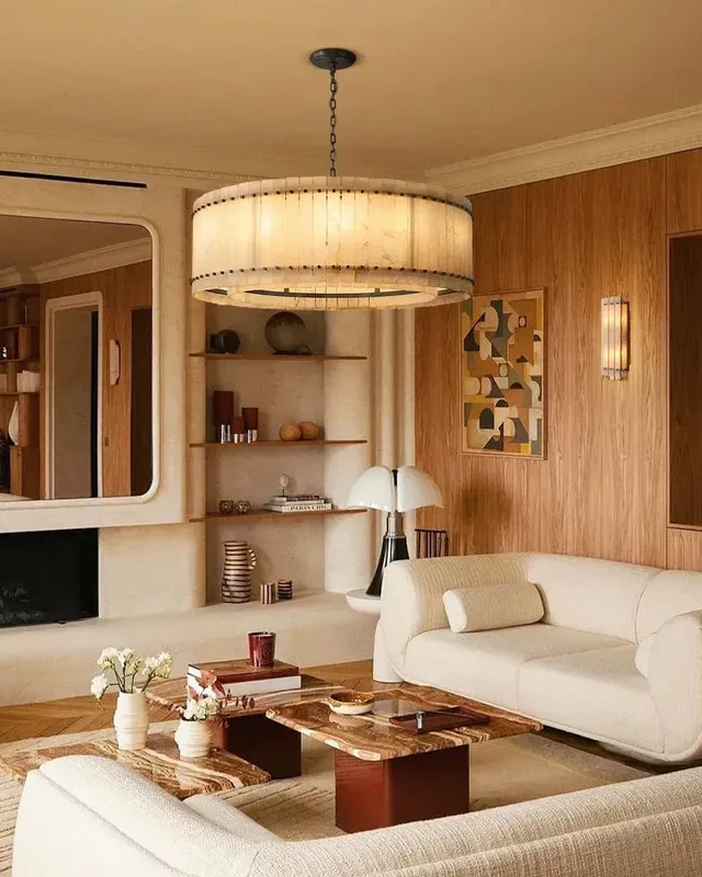 Val d’Isère Alabaster Statement Chandelier - Double Tier Drum — LightsStory LED Pendant Lights  
