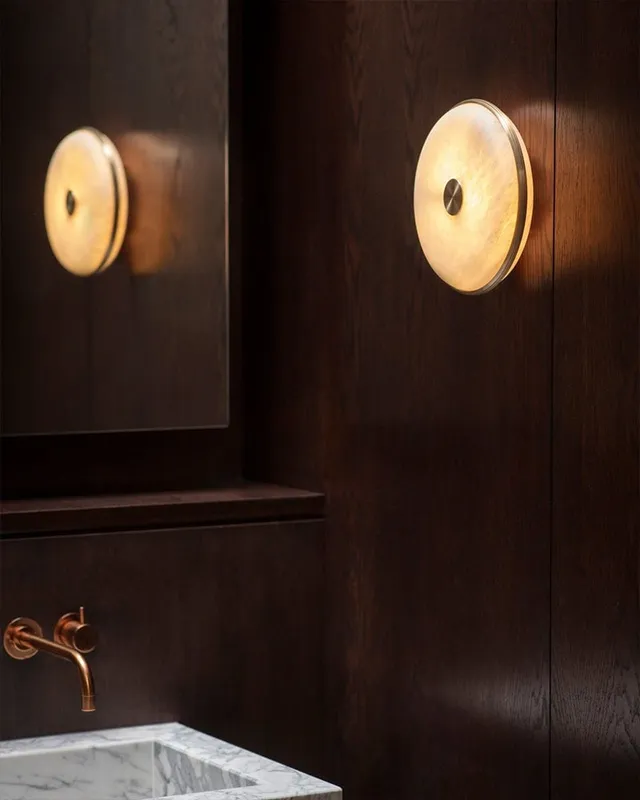 Lausanne Alabaster Round Statement Wall Sconce - Aged Brass — LightsStory LED Pendant Lights  