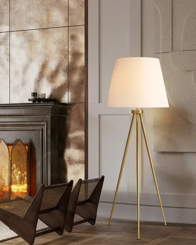 LightsStory Geometric Round Floor Lamp - Tall Statement Linen Shade — LightsStory LED General Lighting  
