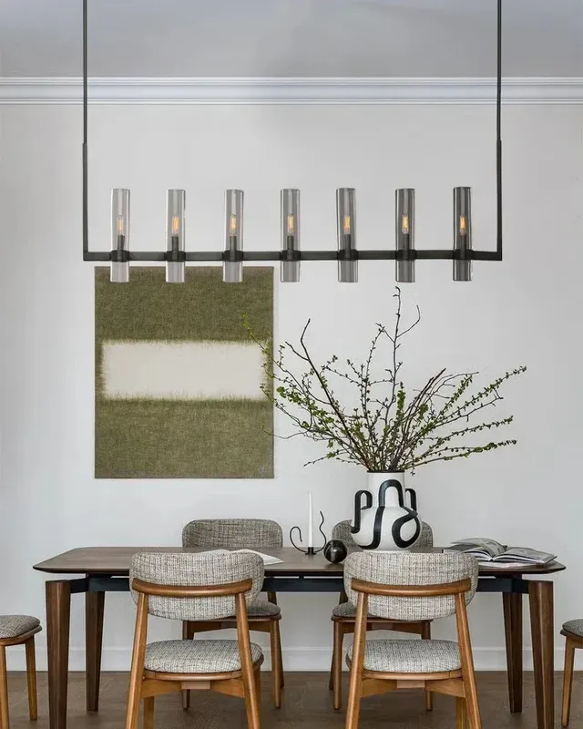 Ravelle Linear Statement Pendant Light - Glass & Lacquered Black Brass — LightsStory LED Linear Lights  