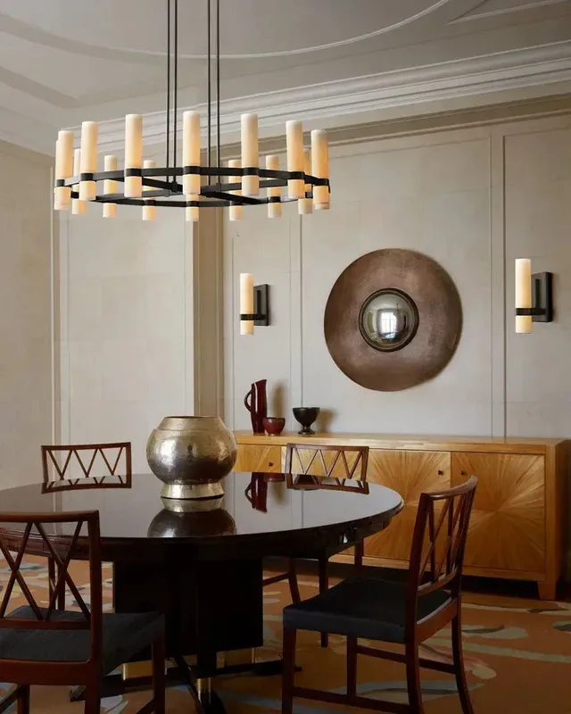 LightsStory Cylinder Statement Chandelier - Brass & Black - Round — LightsStory LED Pendant Lights  
