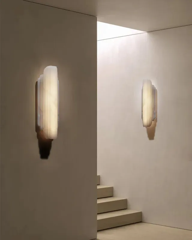 Estelle Alabaster Wall Sconce - Serene Layered Natural Stone - Small — LightsStory LED Linear Lights  