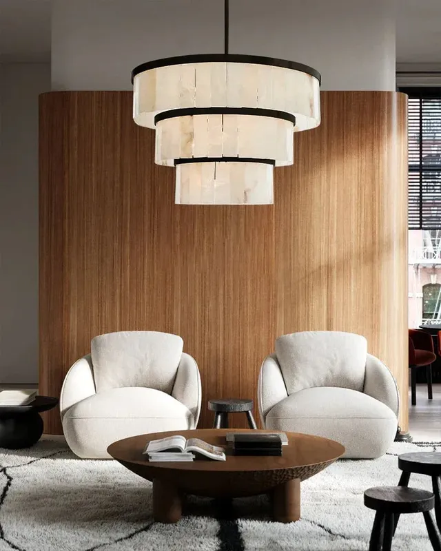 Windham Alabaster Statement Chandelier - Geometric Natural Stone — LightsStory LED Pendant Lights  