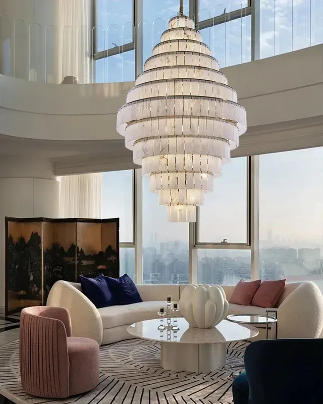 LightsStory Alabaster Statement Pendant Light - Round Multi-Tiered XL — LightsStory LED Pendant Lights  