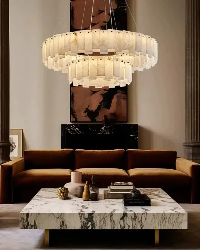 LightsStory Alabaster Chandelier - Round & Rectangle - Double Tier — LightsStory LED Pendant Lights  