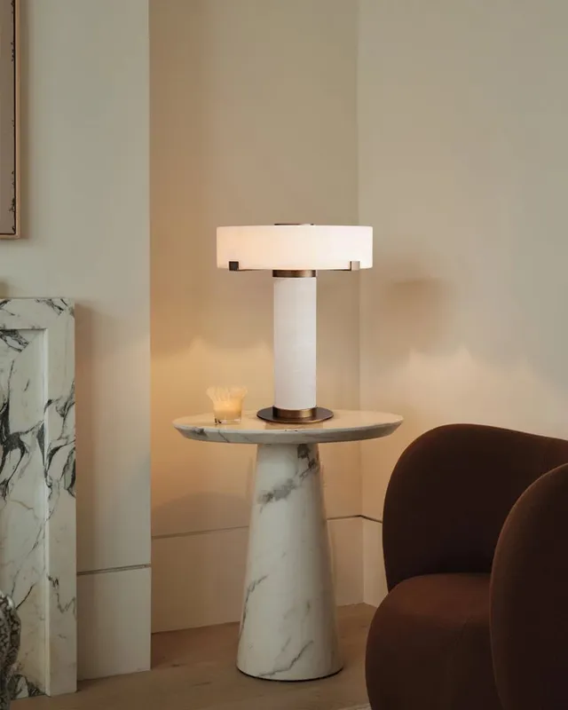 Ascot Alabaster Round Table Lamp - Serene White - Hand-Carved Stone — LightsStory LED General Lighting  
