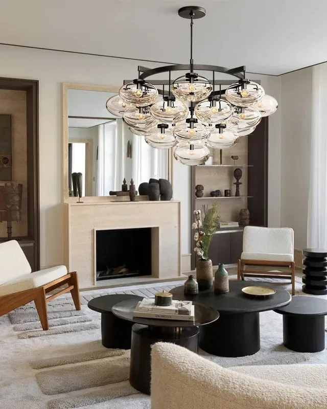 Vence Prismatic Statement Chandelier - Round Clear Glass - Large — LightsStory LED Pendant Lights  