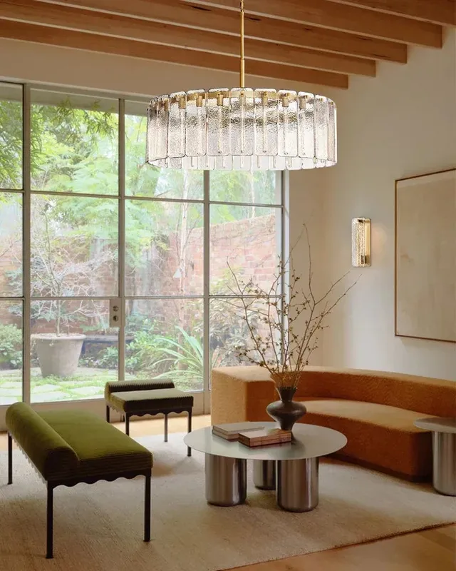 Winchester Round Statement Chandelier - Handcrafted Glass & Brass — LightsStory LED Pendant Lights  