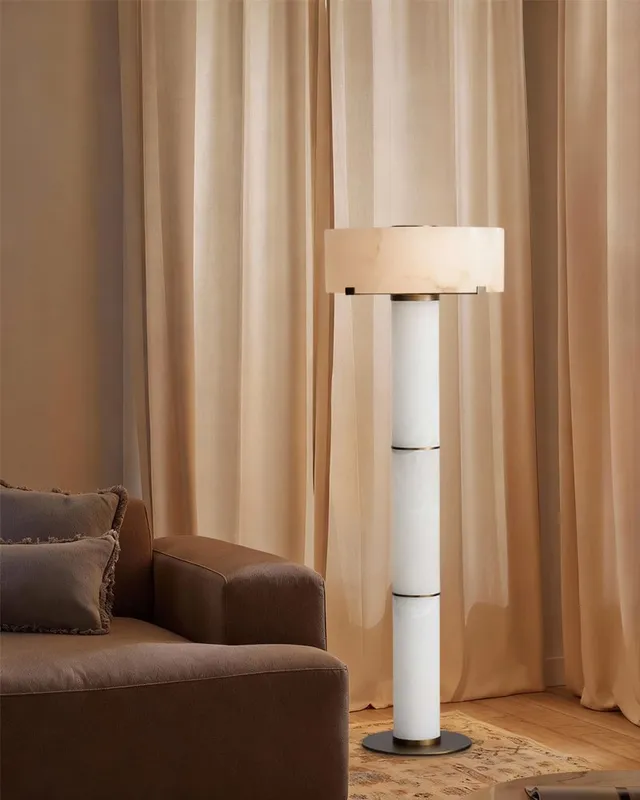 Ascot Round Alabaster Floor Lamp - Statement Heritage Brass & Black — LightsStory LED General Lighting  