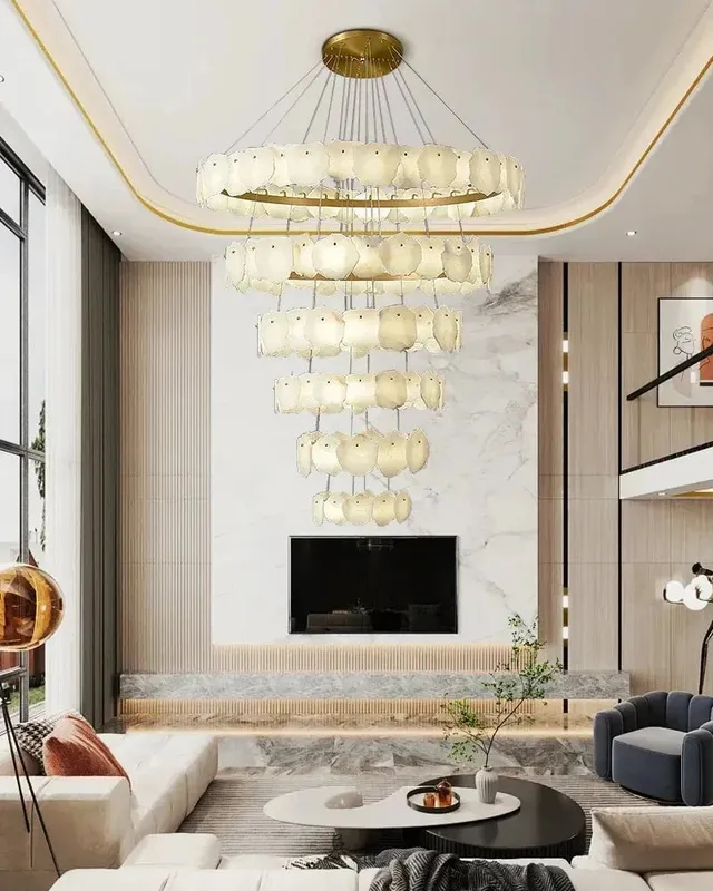LightsStory Round Alabaster Chandelier - Geometric Lux Gold XL — LightsStory LED Pendant Lights  