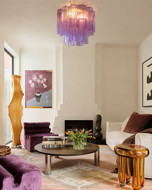 Cortina Serene Round Ceiling Light - Murano Glass - Purple, Azure, Pink — LightsStory LED Ceiling Lights  